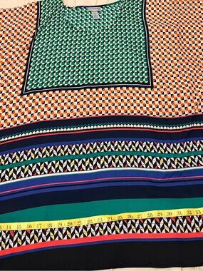 Catherines Multi-Patterned Geometric pancho Tunic with Green Center